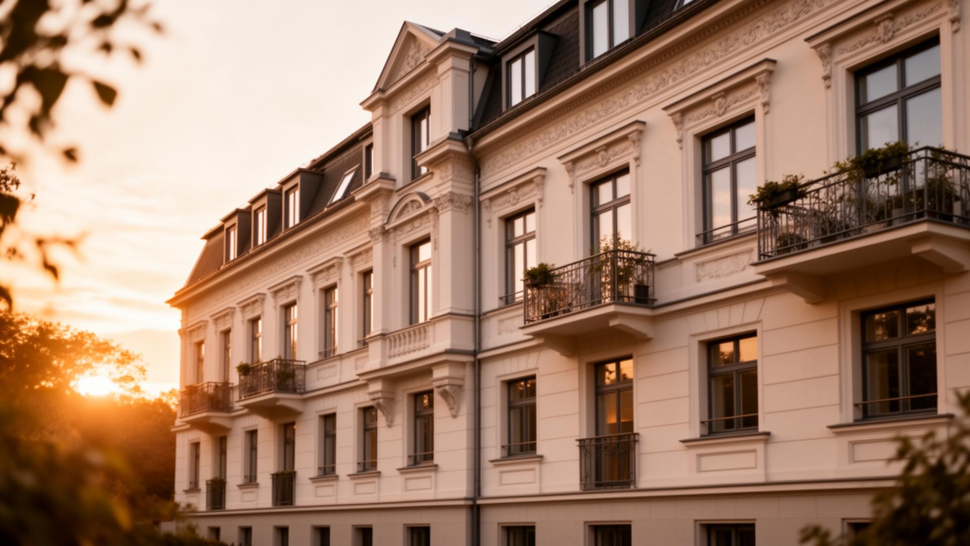 Elegantes Mehrfamilienhaus im Abendlicht